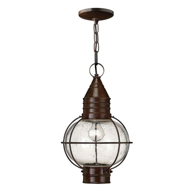 Loops 1 Bulb Chain Onion Lantern Light Clear Seedy Glass Sienna Bronze LED E27 Bulb