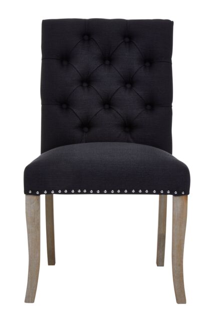 Orsina Black Linen Dining Chair With Wooden Legs, Metallic Silver Studded Dining Seat, Comfortable Chair, Accent Chair - image 1