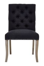 Orsina Black Linen Dining Chair With Wooden Legs, Metallic Silver Studded Dining Seat, Comfortable Chair, Accent Chair - thumbnail 7
