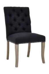 Orsina Black Linen Dining Chair With Wooden Legs, Metallic Silver Studded Dining Seat, Comfortable Chair, Accent Chair - thumbnail 4