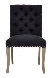 Orsina Black Linen Dining Chair With Wooden Legs, Metallic Silver Studded Dining Seat, Comfortable Chair, Accent Chair
