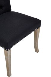 Orsina Black Linen Dining Chair With Wooden Legs, Metallic Silver Studded Dining Seat, Comfortable Chair, Accent Chair - thumbnail 5