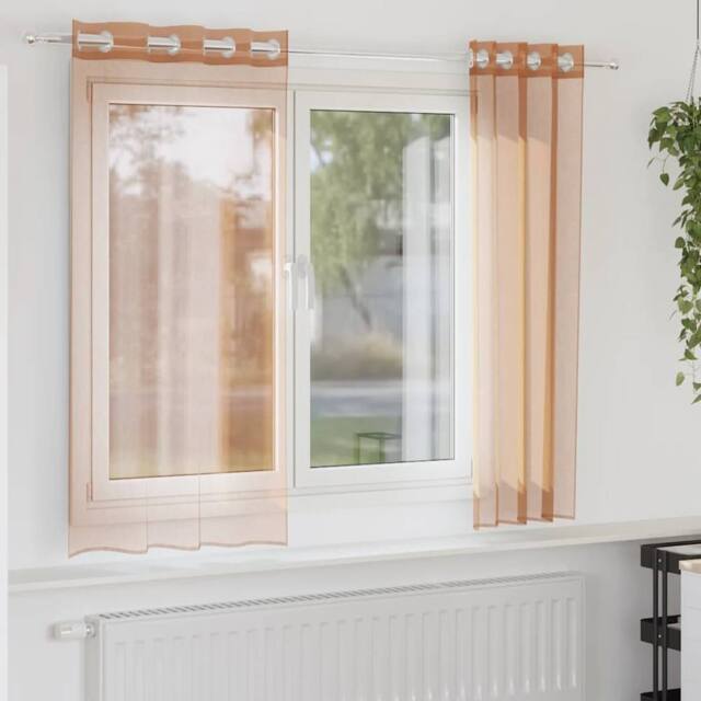 Berkfield Home Voile Curtains with Grommets 2 pcs Terracotta in Burnt Orange - image 1