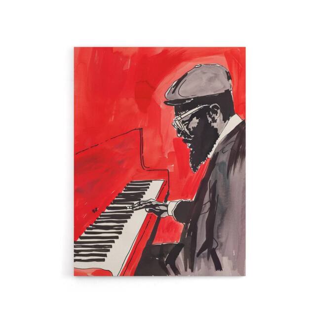 "Artery8 Thelonious Monk Jazz Piano Music Canvas Wall Art Print in Red - Size: W18"" x H24""" - image 1