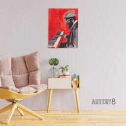 "Artery8 Thelonious Monk Jazz Piano Music Canvas Wall Art Print in Red - Size: W18"" x H24""" - thumbnail 3