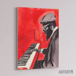 "Artery8 Thelonious Monk Jazz Piano Music Canvas Wall Art Print in Red - Size: W18"" x H24""" - thumbnail 2