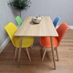 KOSY KOALA Table Set with 4 Mix color Dining Chairs Kitchen Dining Room Furniture in Beige - Size: 120 cm x 70 cm - thumbnail 2