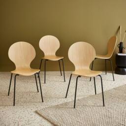 sweeek Set Of 4 Retro Wooden Stacking Chairs in Light Brown - thumbnail 1
