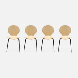 sweeek Set Of 4 Retro Wooden Stacking Chairs in Light Brown - thumbnail 4
