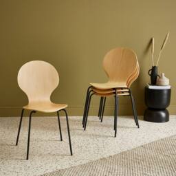 sweeek Set Of 4 Retro Wooden Stacking Chairs in Light Brown - thumbnail 2