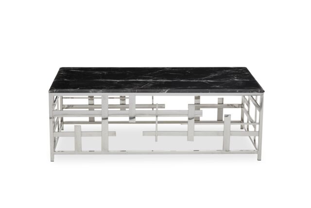 Orsina Geometric Style Black Marble Coffee Table, Spacious Rectangular Table, Versatile Decorative Table For Patio - image 1