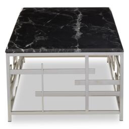 Orsina Geometric Style Black Marble Coffee Table, Spacious Rectangular Table, Versatile Decorative Table For Patio - thumbnail 4