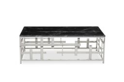 Orsina Geometric Style Black Marble Coffee Table, Spacious Rectangular Table, Versatile Decorative Table For Patio