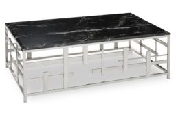 Orsina Geometric Style Black Marble Coffee Table, Spacious Rectangular Table, Versatile Decorative Table For Patio - thumbnail 2