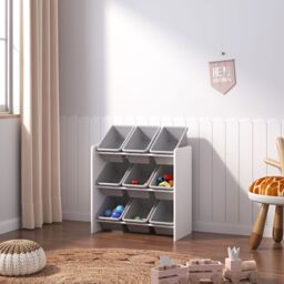 Xample Children's Toy Storage Unit with 9 Removable Plastic Bins Kids Shelves Organiser in Grey