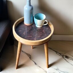 "Hartsmede Handmade Mango Wood Side Table Detachable 22"" Legs Intricate Metal Embossed in Bronze" - thumbnail 4