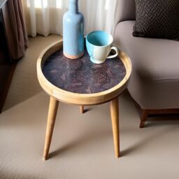 "Hartsmede Handmade Mango Wood Side Table Detachable 22"" Legs Intricate Metal Embossed in Bronze" - thumbnail 5