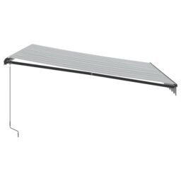 Berkfield Home Manual Retractable Awning with LEDs Anthracite&White 400x350 cm in Black - thumbnail 5