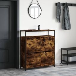 Berkfield Home Shoe Cabinet with 4 Flip-Drawers Smoked Oak 100x34x112 cm in Brown - Size: 100 x 34 x 112 cm - thumbnail 3