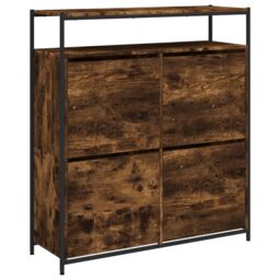 Berkfield Home Shoe Cabinet with 4 Flip-Drawers Smoked Oak 100x34x112 cm in Brown - Size: 100 x 34 x 112 cm - thumbnail 2