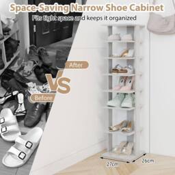 Costway 7-Tier Vertical Shoe Rack Shoe Storage Organizer Shoe Tower in Grey - thumbnail 6