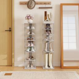 Costway 7-Tier Vertical Shoe Rack Shoe Storage Organizer Shoe Tower in Grey - thumbnail 9