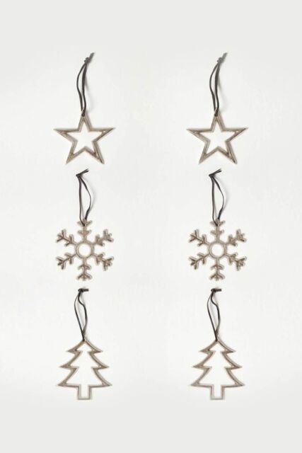 Homescapes Set of 3 Silver Christmas Ornaments Star Tree Snowflake - image 1