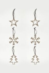 Homescapes Set of 3 Silver Christmas Ornaments Star Tree Snowflake - thumbnail 1