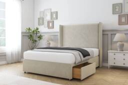 "Comfort Beds Madrid Plush Divan Base 2 Drawers - 54"" Wingback in Cream - Size: King" - thumbnail 1