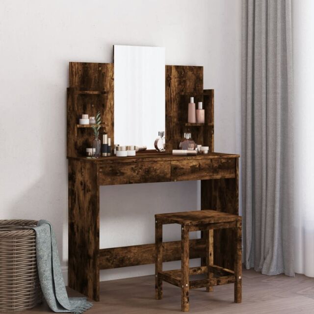 Berkfield Home Dressing Table with Mirror Smoked Oak 96x39x142 cm in Brown - Size: 96 x 39 x 142 cm - image 1