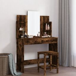 Berkfield Home Dressing Table with Mirror Smoked Oak 96x39x142 cm in Brown - Size: 96 x 39 x 142 cm