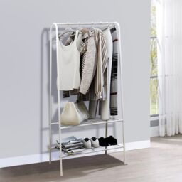 Living and Home Freestanding Metal Clothing Rack Garment Holder with 2-Tier Wire Shelf in White - thumbnail 4