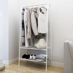 Living and Home Freestanding Metal Clothing Rack Garment Holder with 2-Tier Wire Shelf in White - thumbnail 3