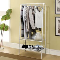 Living and Home Freestanding Metal Clothing Rack Garment Holder with 2-Tier Wire Shelf in White - thumbnail 5