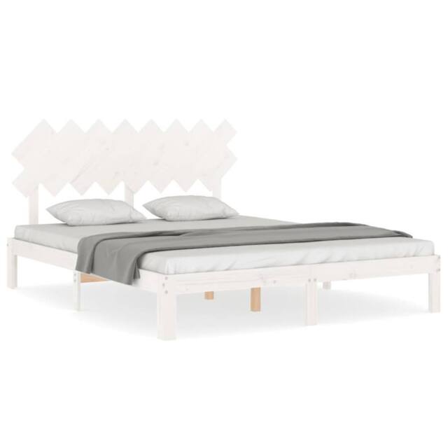 Berkfield Home Bed Frame with Headboard White 160x200 cm Solid Wood - image 1