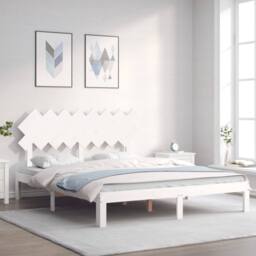 Berkfield Home Bed Frame with Headboard White 160x200 cm Solid Wood - thumbnail 2