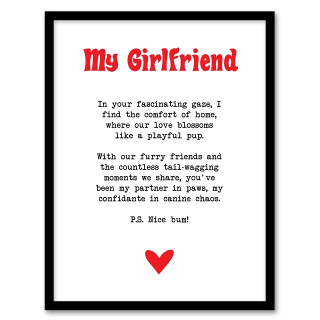 "Artery8 Love Poem Dog Lover Girlfriend Romantic Poetry Framed Art Print in White - Size: W12"" x H16""" - image 1