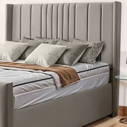 UK Bed Furniture Balmoral Wingback Upholstered Bed with 48 Inch Headboard Slatted Base in Light Brown - Size: Single - thumbnail 2