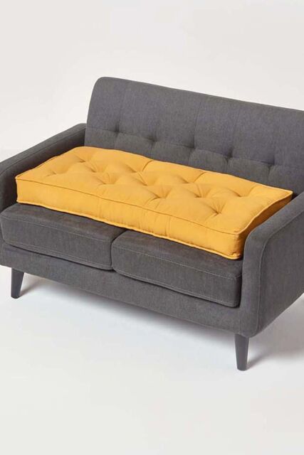 Homescapes Cotton 2 Seater Booster Cushion in Mustard - image 1