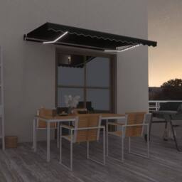 Berkfield Home Manual Retractable Awning with LED 450x350 cm Anthracite in Black - thumbnail 1