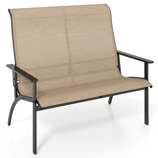 Gymax Outdoor Adirondack Chair 2-Person Patio Garden Bench With Armrests in Brown - image 1
