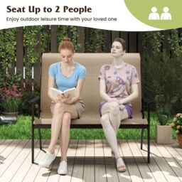 Gymax Outdoor Adirondack Chair 2-Person Patio Garden Bench With Armrests in Brown - thumbnail 5