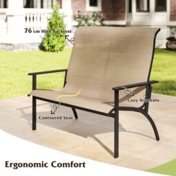 Gymax Outdoor Adirondack Chair 2-Person Patio Garden Bench With Armrests in Brown - thumbnail 4