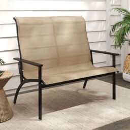 Gymax Outdoor Adirondack Chair 2-Person Patio Garden Bench With Armrests in Brown - thumbnail 9