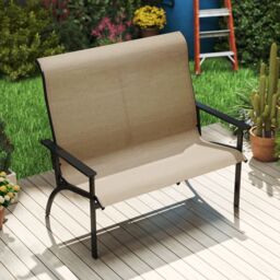 Gymax Outdoor Adirondack Chair 2-Person Patio Garden Bench With Armrests in Brown - thumbnail 7