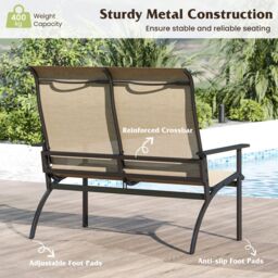 Gymax Outdoor Adirondack Chair 2-Person Patio Garden Bench With Armrests in Brown - thumbnail 2