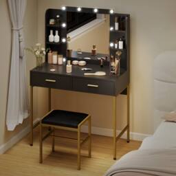 Wyld Haus Taso Kana Black Dressing Table & Stool Set with Illuminated Mirror - thumbnail 8