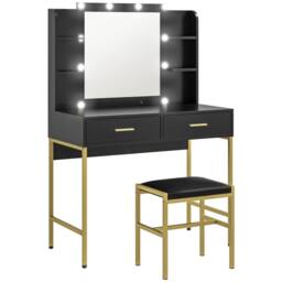Wyld Haus Taso Kana Black Dressing Table & Stool Set with Illuminated Mirror - thumbnail 2
