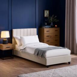 Cheshire Hazel Oatmeal Linen Upholstered Bed Frame - Single (90cm) in Beige - thumbnail 3