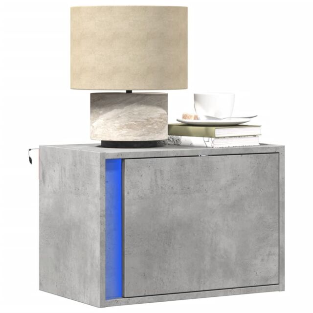 Berkfield Home Wall-mounted Bedside Cabinet with LED Lights Concrete Oak in Grey - image 1